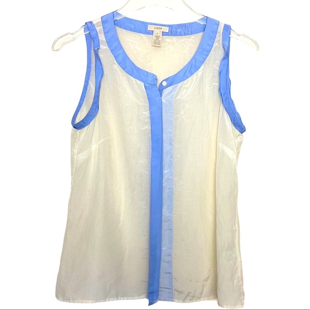 J CREW Off-White with Powder Blue Trim Size 2 Top